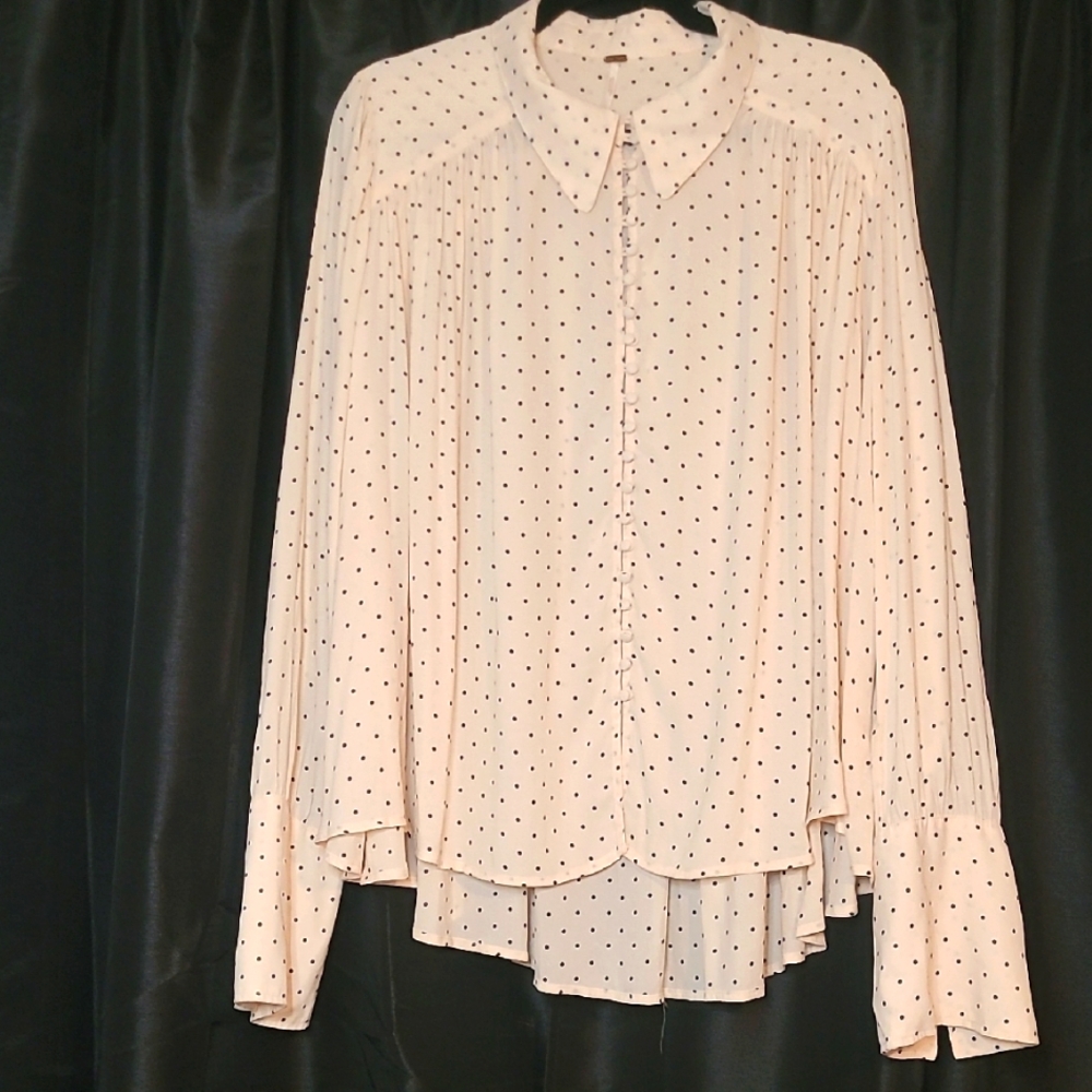 Free People Kennedy  Polka Dot Cream Blouse Size L